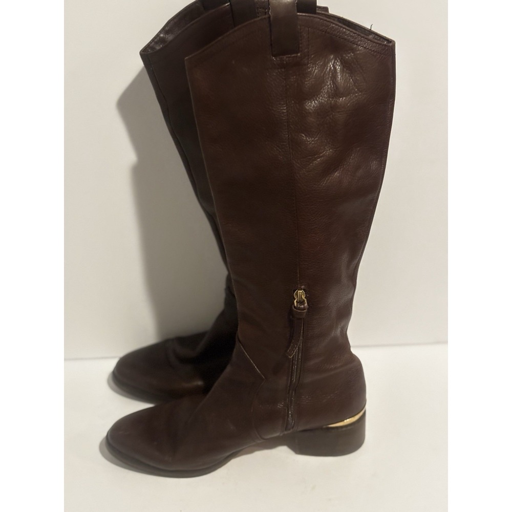 LOUISE ET CIE Boots‎ Women 9.5M Brown Leather Knee High Tall Gold Accent Zip